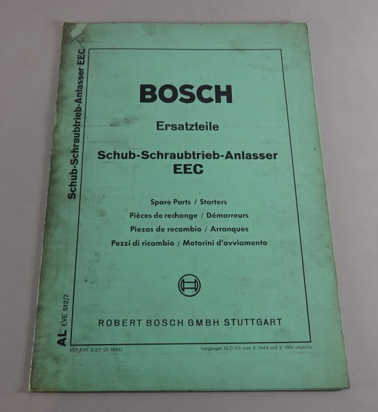 Teilekatalog Bosch Schub-Schraubtrieb-Anlasser EEC Stand 05/1955