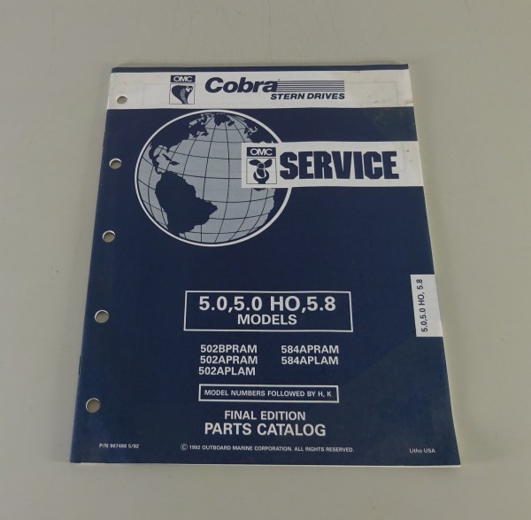 Teilekatalog OMC Stern Drivers 5.0 / 5.0 / 5.8 HO Models Stand 05/1992