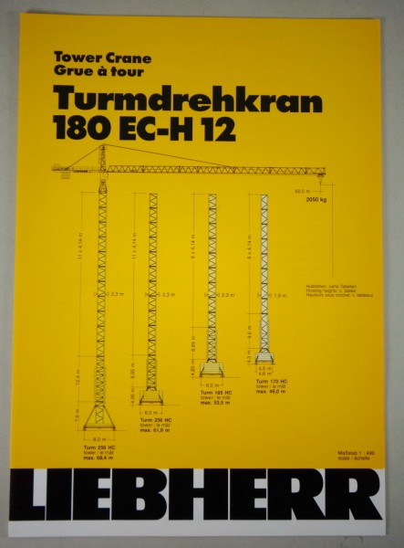 Datenblatt / Data sheet Liebherr „ Turmdrehkran 180 EC-H 12" Stand 07/1991