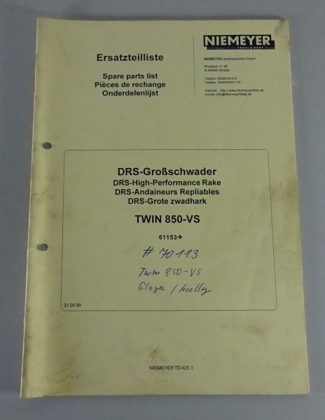 Teilekatalog / Spare Parts List Niemeyer DRS-Großschwader Twin 850 VS von 5/1999