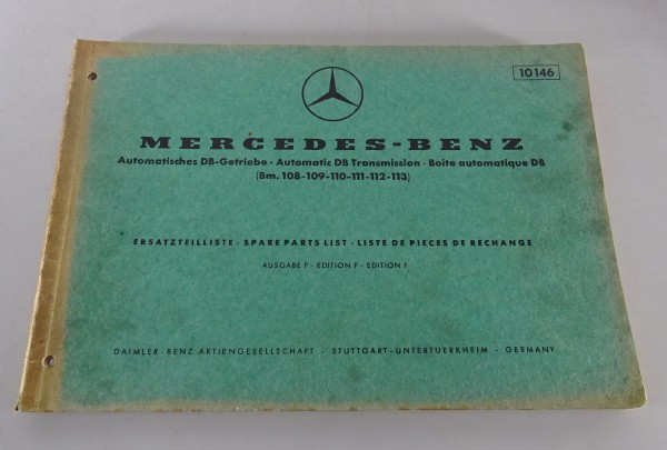 Teilekatalog Mercedes-Benz 190, 200, 220, 230, 250, 300 Autom. DB-Getriebe 1965