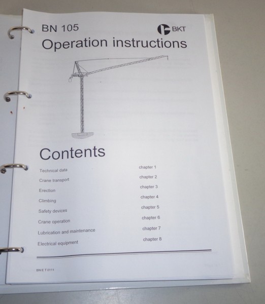 Operation instructions Potain BKT crane BN 105 from 07/1995