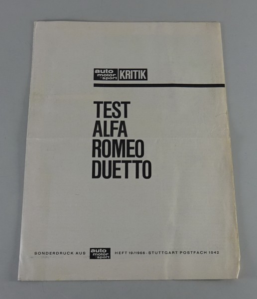 Testbericht / Faltprospekt Alfa Romeo Spider Duetto 1600 AMS Stand 1966