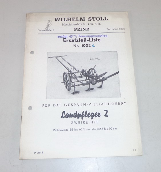 Teilekatalog Wilhelm Stoll Gespann-Vielfachgerät Landpfleger 2 Stand 09/1950