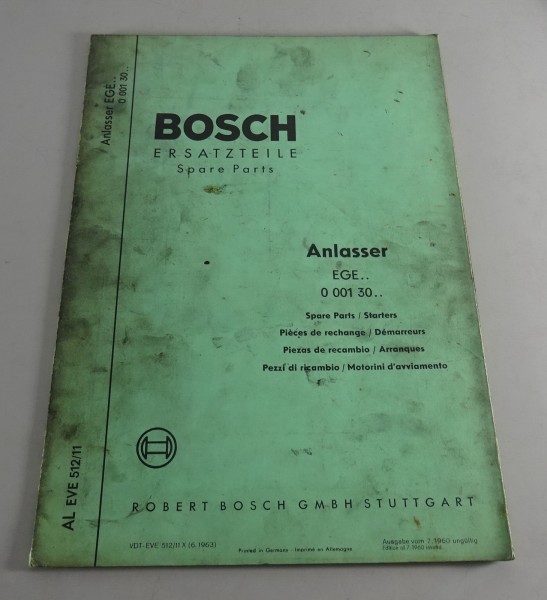 Teilekatalog Bosch Anlasser EGE.. 0 001 30.. Stand 06/1963