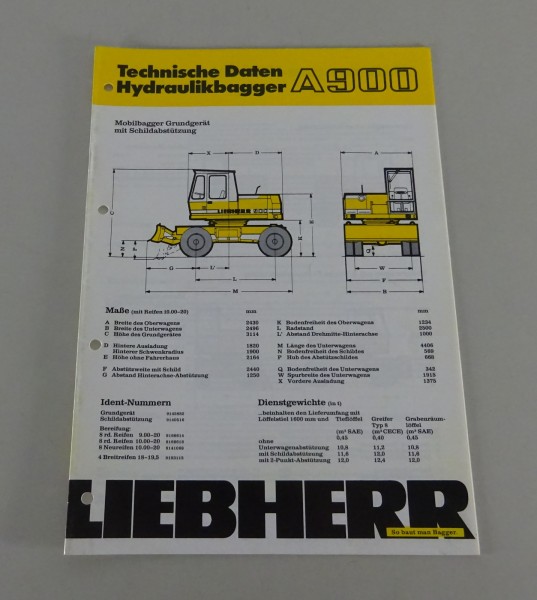 Prospekt / Broschüre Liebherr Hydraulikbagger A900 Technische Daten Stand 5/1984