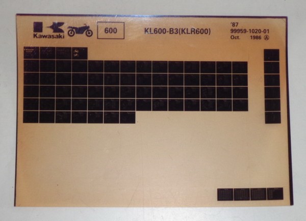 Microfich Ersatzteilkatalog Kawasaki KLR 600 KL 600 B3 Model 1987 Stand 10/86