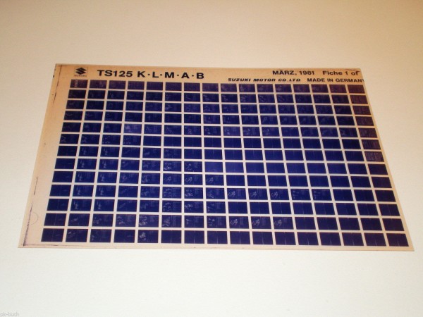 Microfich Ersatzteilkatalog Suzuki TS 125 Stand 03/1981
