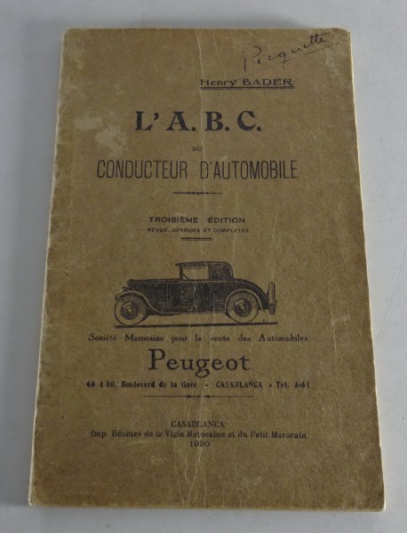 Handbuch / L´A B C du Conducteur D´Automobile Stand 1930