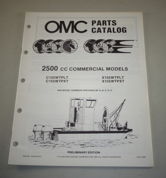Teilekatalog OMC Bootsmotor Außenborder 2500 cc Commercial Models von 09/1987