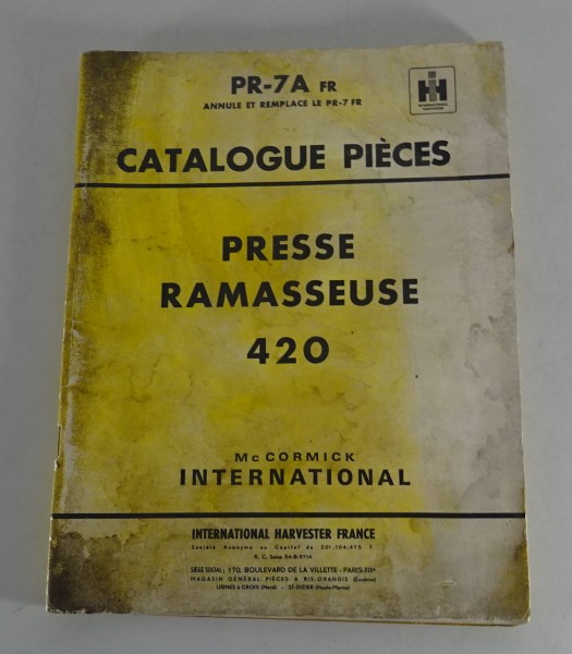 Catalogue pieces Mc Cormick International Presse Ramasseuse 420