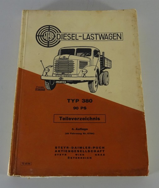 Teilekatalog Steyr - Diesel - Lastwagen Typ 380 - 90 PS Stand 09/1954
