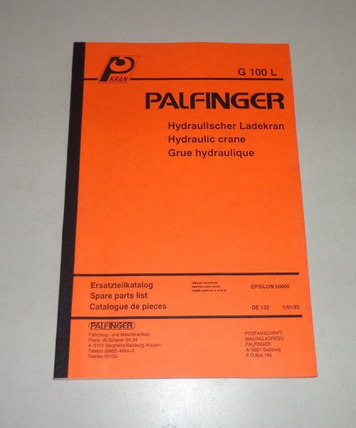 Teilekatalog / Spare Parts List Palfinger Krane G 100 L Stand 01/1993