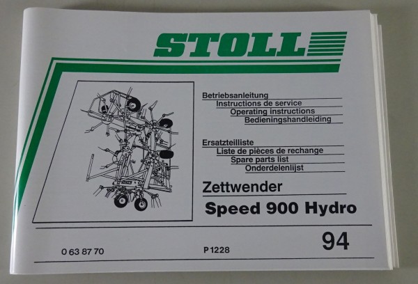 Teilekatalog / Betriebsanleitung Stoll Zettwender Speed 900 Hydro / A Stand 1994