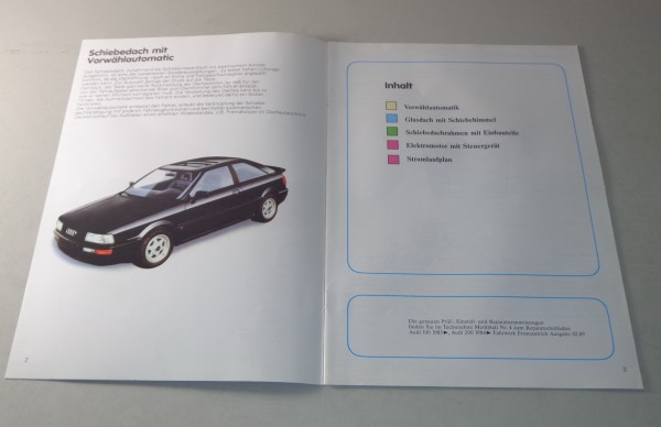 Selbststudienprogramm SSP 123 Audi Coupe Typ 89 Schiebedach m. Vorwählautom.1989