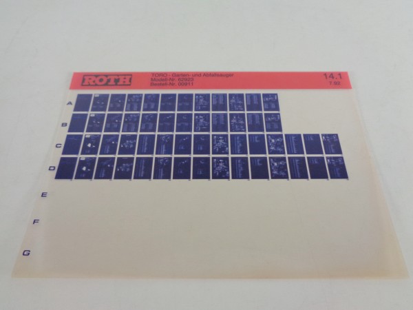 Microfich Teilekatalog Roth Toro Garten- und Abfallsauger Modell 62923 von 1992