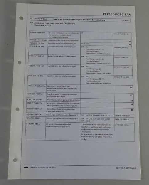 Schaltplan Mercedes-Benz W204 Heckdeckelfernschließung CODE (890) Typ 204 12/10