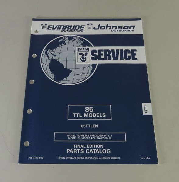 Teilekatalog OMC Evinrude / Johnson 85 PS Models Stand 05/1992