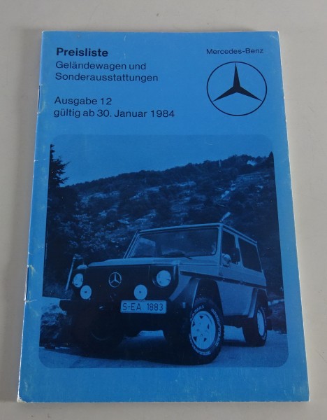 Preisliste Mercedes Benz G-Klasse W460 gültig ab 30/01/1984