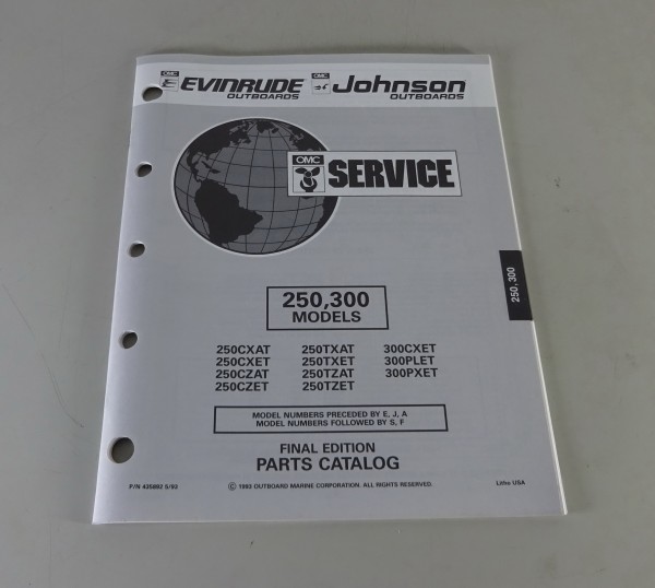 Teilekatalog Johnson Evinrude Außenborder / Outboards 250 /300 Models Stand 1993