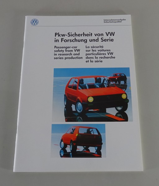 Prospekt VW Golf 2 / II + Passat B2 Sicherheit in Forschung & Serie von 1986