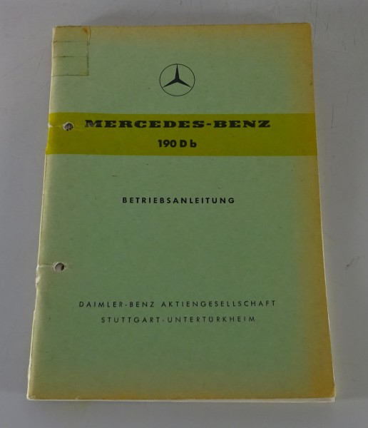 Betriebsanleitung / Handbuch Mercedes W121 190 Db Ponton Diesel Stand 09/1960
