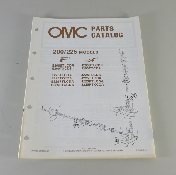 Teilekatalog Johnson Evinrude Außenborder / Outboards 200 / 225 PS Models 5/1986