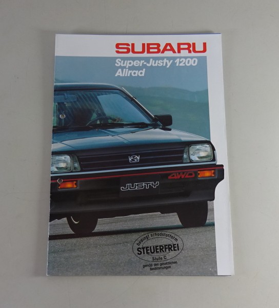 Faltprospekt / Broschüre Subaru Justy 1200 Allrad Stand ca. 1987