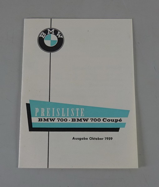 Preisliste BMW 700 + 700 Coupé Stand 10/1959