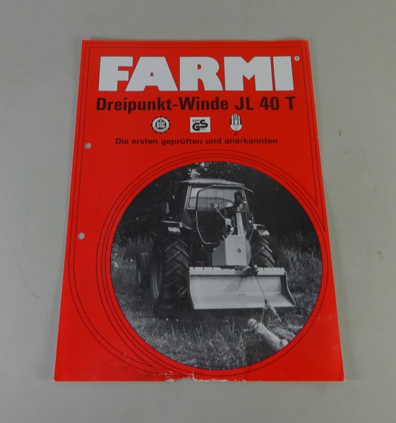 Prospektblatt / Broschüre FARMI Dreipunkt-Winde JL 40 T Stand 1980