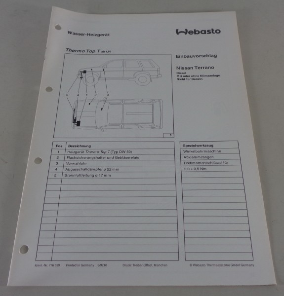 Einbauanweisung Webasto Standheizung Thermo Top T Nissan Terrano Diesel von 1992