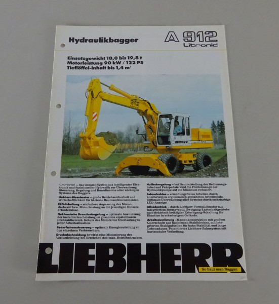 Prospekt / Broschüre Liebherr Hydraulikbagger A 912 Litronic Stand 03/1989