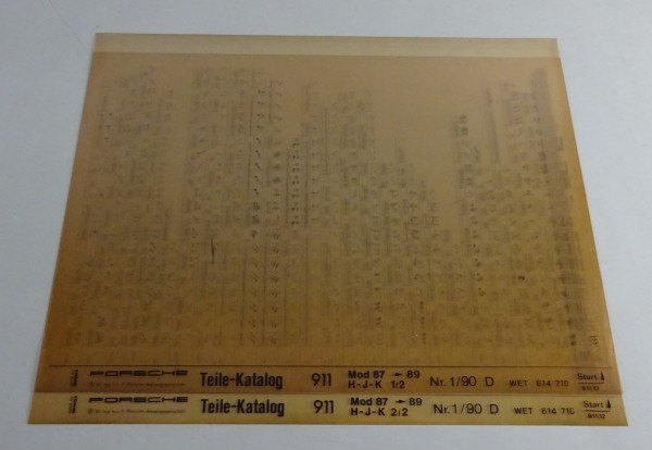 Microfich Teilekatalog / Parts Catalog Porsche 911 Carrera Mod. 1987 - 1989