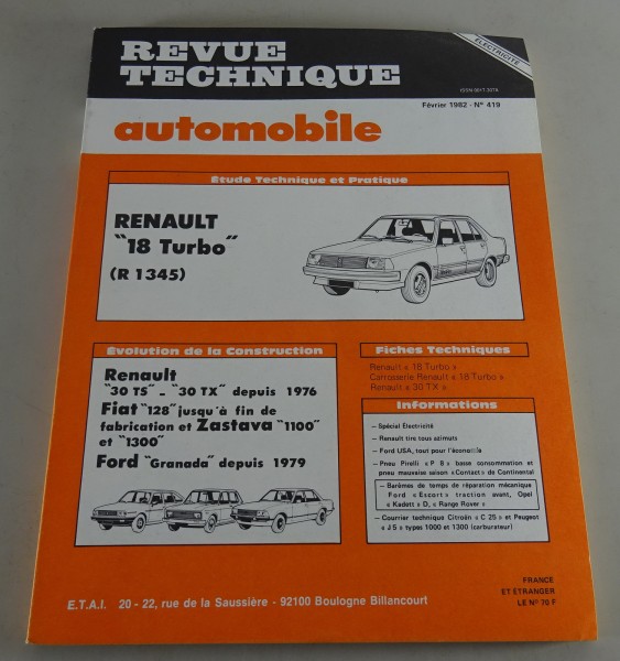 Reparaturanleitung Revue Technique Renault R18 & R30 / Fiat 128 Stand 02/1982