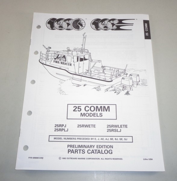 Teilekatalog OMC Evinrude Johnson Außenborder 25 COMM Models ab 25RPJ von 08/92