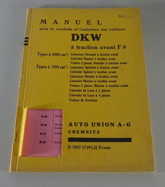 Instructions d'utilisation DKW à traction avant F8 600 / 700 cm³ version 07/1939