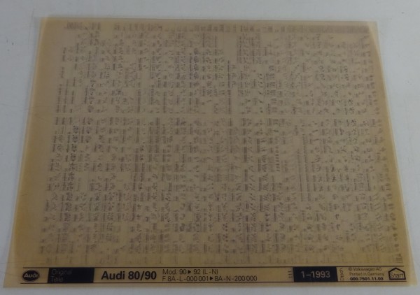 Microfich Teilekatalog Audi 80 / 90 B3 Baujahr 1990 - 1992 Stand 01/1993