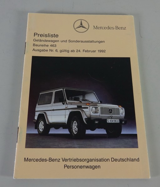 Preisliste Mercedes-Benz G-Modell / G-Klasse W463 gültig ab 24/02/1992
