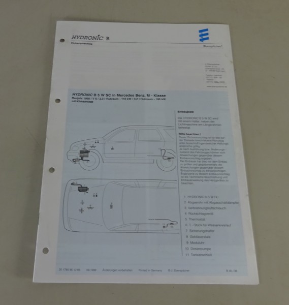 Einbauanleitung Eberspächer Standheizung B 5 W SC in Mercedes-Benz M-Klasse W163