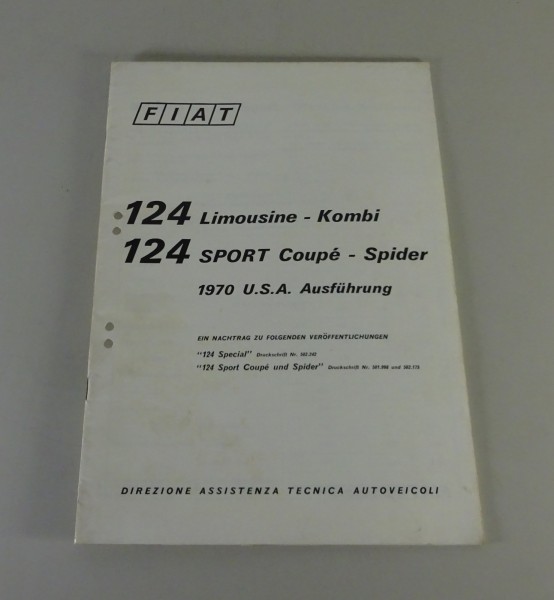 Werkstatthandbuch Nachtrag Fiat 124 Spider / Coupé USA-Modell Stand 11/1970