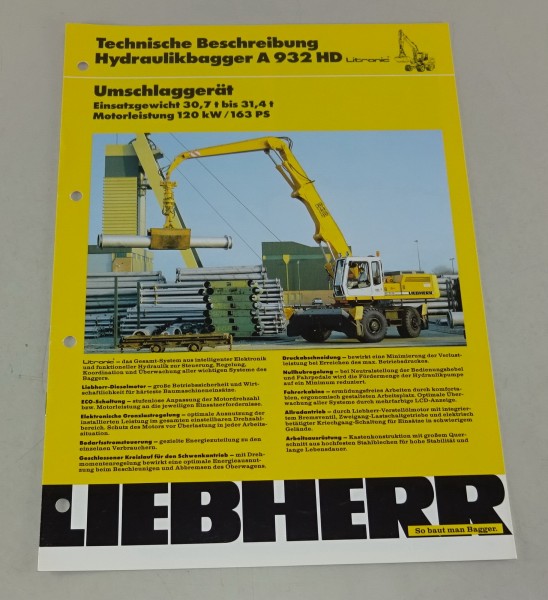 Technische Beschreibung Liebherr Hydraulikbagger A 932 HD Stand 06/1992