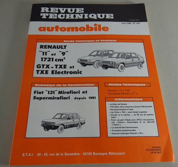 Reparaturanleitung Revue Technique Renault 11 & 9 / Fiat 131 Mirafiori von 1984