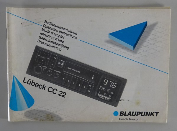 Bedienungsanleitung Blaupunkt Autoradio Lübeck CC 22 Stand 07/1992