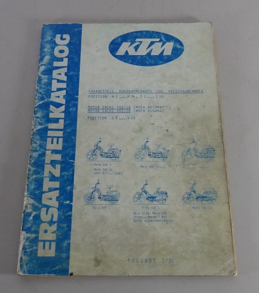 Ersatzteilliste / Teilekatalog KTM Mofa 505 S / SL / Cross / L / LS von 01/1980