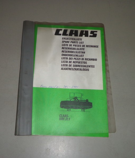 Teilekatalog / Spare Parts List Claas Frontmähwerk WM31F | 09/1986