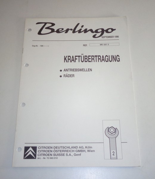 Werkstatthandbuch Citroen Berlingo Kraftübertragung - Antriebswellen Stand 1996