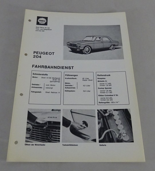 Shell Schmierplan für Peugeot 204 Stand 06/1967