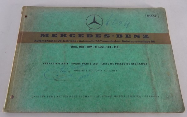 Teilekatalog Mercedes Benz W108, W109, W111 Automatisches DB Getriebe von 5/1969