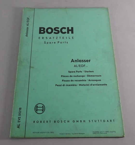 Teilekatalog Bosch Anlasser AL/EGF 0,6/6 R1 & R2 / AL/EGF 0,6/6 R4 von 10/1961