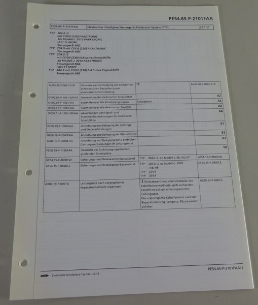 Schaltplan Mercedes W204 Steuergerät Parktronic-System (PTS) | Typ 204 | 12/2010